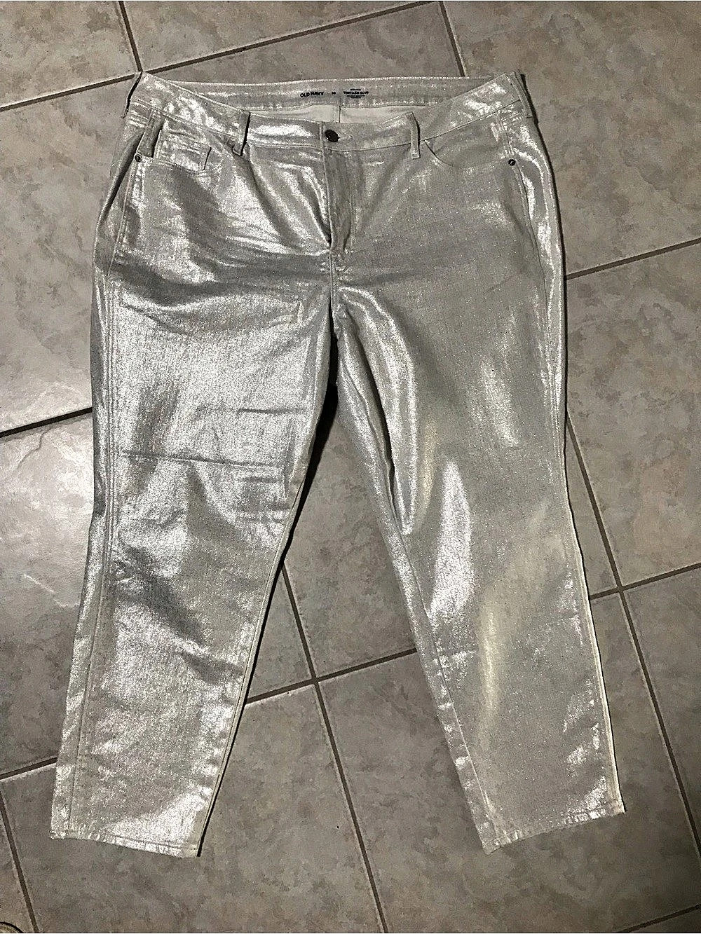 Old Navy Vintage Slim Metallic Skinny Jeans Waist 20 NWOT
